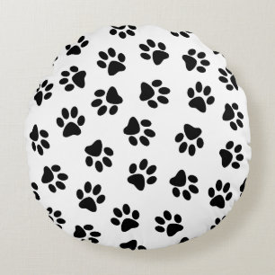 Pattern Of Paws, Dog Paws, Black Paws Round Cushion