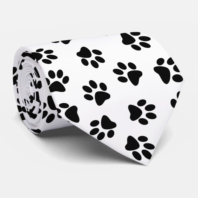 Pattern Of Paws, Dog Paws, Black Paws Tie (Rolled)