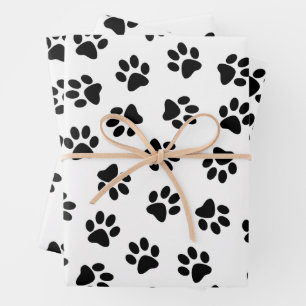 Pattern Of Paws, Dog Paws, Black Paws Wrapping Paper Sheet