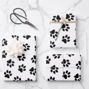 Pattern Of Paws, Dog Paws, Black Paws Wrapping Paper Sheet
