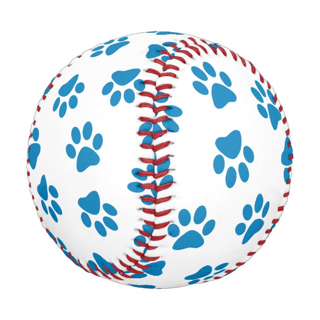 Pattern Of Paws, Dog Paws, Blue Paws Baseball (Angled)