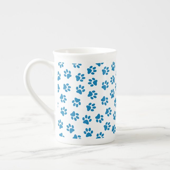 Pattern Of Paws, Dog Paws, Blue Paws Bone China Mug (Left)