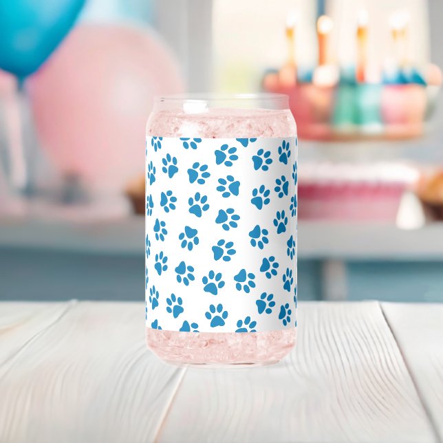 Pattern Of Paws, Dog Paws, Blue Paws Can Glass (Insitu (Baby Shower))