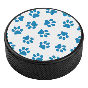 Pattern Of Paws, Dog Paws, Blue Paws Hockey Puck