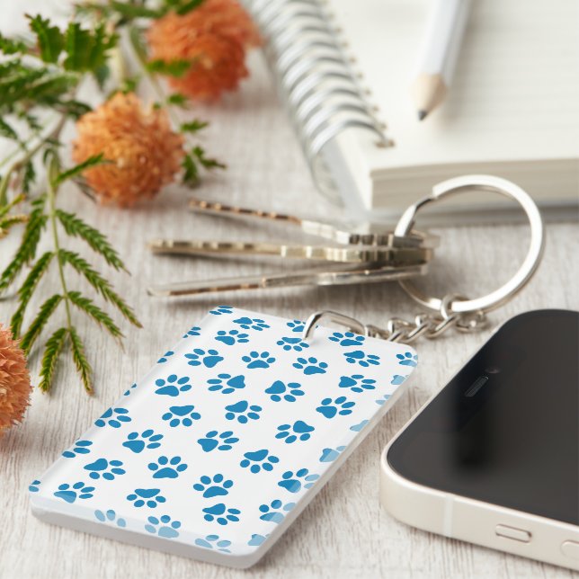 Pattern Of Paws, Dog Paws, Blue Paws Key Ring (Front Right)