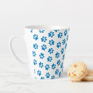 Pattern Of Paws, Dog Paws, Blue Paws Latte Mug