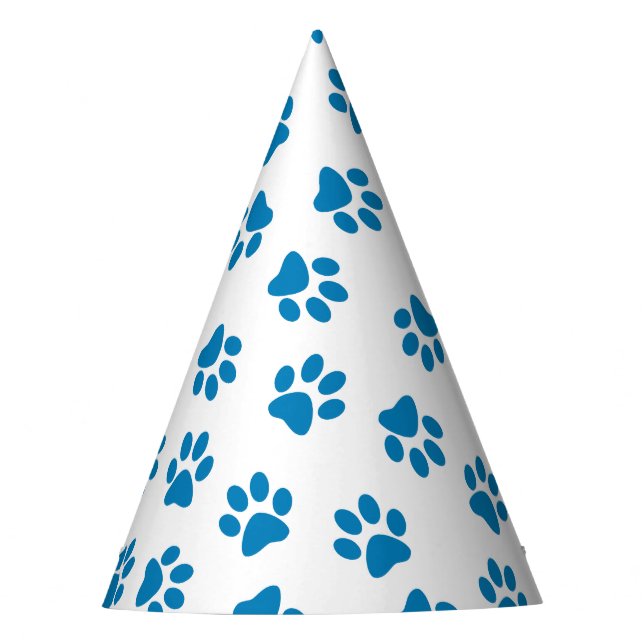 Pattern Of Paws, Dog Paws, Blue Paws Party Hat (Front)