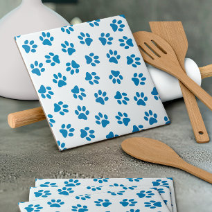 Pattern Of Paws, Dog Paws, Blue Paws Tile