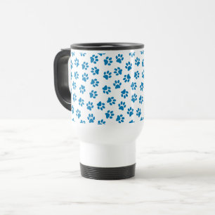 Pattern Of Paws, Dog Paws, Blue Paws Travel Mug