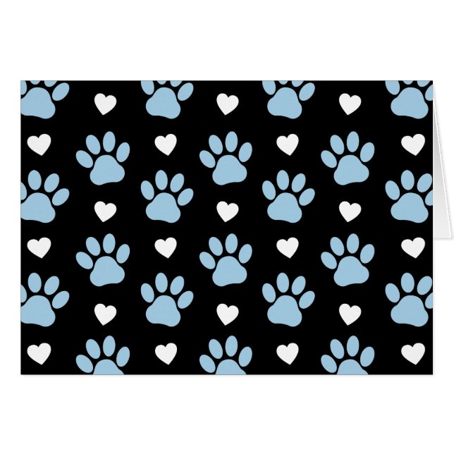 Pattern Of Paws, Dog Paws, Blue Paws, White Hearts (Front Horizontal)