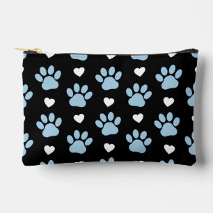 Pattern Of Paws, Dog Paws, Blue Paws, White Hearts Accessory Pouch