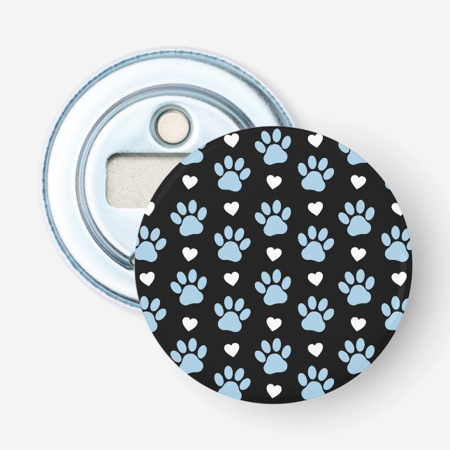 Pattern Of Paws, Dog Paws, Blue Paws, White Hearts Bottle Opener (Front)