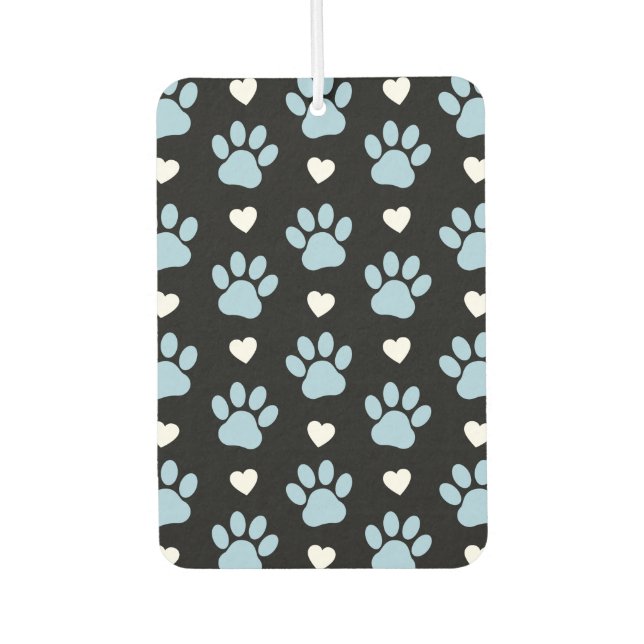 Pattern Of Paws, Dog Paws, Blue Paws, White Hearts Car Air Freshener (Front)