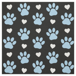 Pattern Of Paws, Dog Paws, Blue Paws, White Hearts Fabric