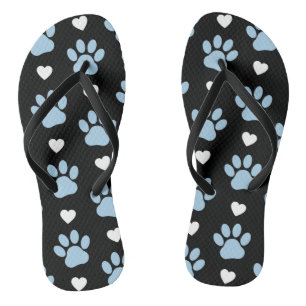 Pattern Of Paws, Dog Paws, Blue Paws, White Hearts Flip Flops