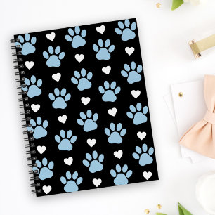 Pattern Of Paws, Dog Paws, Blue Paws, White Hearts Planner