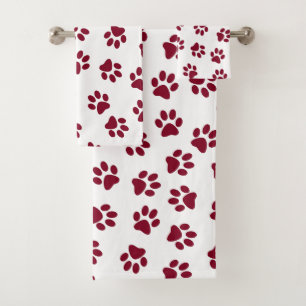 Pattern Of Paws, Dog Paws, Burgundy Paws Bath Towel Set
