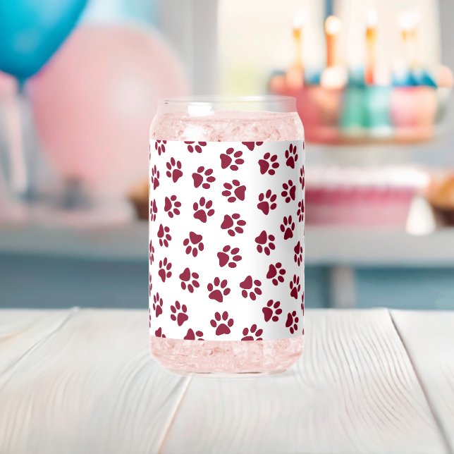 Pattern Of Paws, Dog Paws, Burgundy Paws Can Glass (Insitu (Baby Shower))