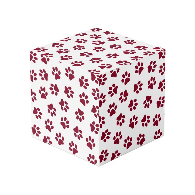 Pattern Of Paws, Dog Paws, Burgundy Paws Cube (Front Angled)