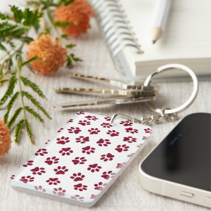 Pattern Of Paws, Dog Paws, Burgundy Paws Key Ring