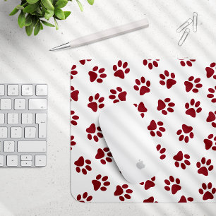 Pattern Of Paws, Dog Paws, Burgundy Paws Mouse Mat