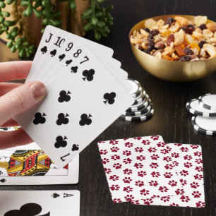 Pattern Of Paws, Dog Paws, Burgundy Paws Playing Cards