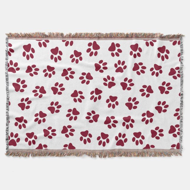 Pattern Of Paws, Dog Paws, Burgundy Paws Throw Blanket (Front)