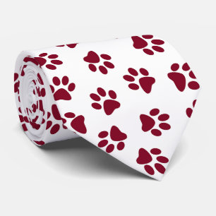 Pattern Of Paws, Dog Paws, Burgundy Paws Tie