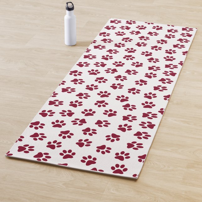 Pattern Of Paws, Dog Paws, Burgundy Paws Yoga Mat (In Situ)