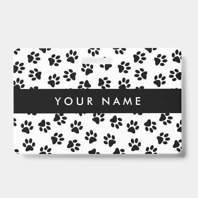 Pattern Of Paws, Dog Paws, Cat Paws, Black Paws ID Badge (Front)