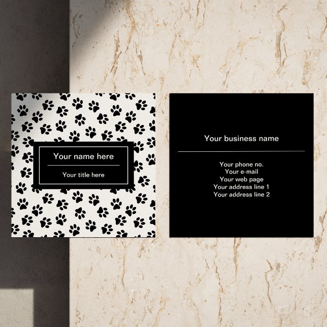 Pattern Of Paws, Dog Paws, Cat Paws, Black Paws Square Business Card (Creator Uploaded)