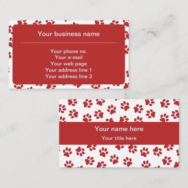 Pattern Of Paws, Dog Paws, Cat Paws, Red Paws Business Card (Front/Back)