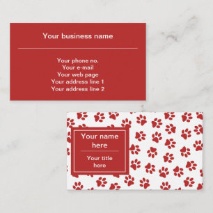 Pattern Of Paws, Dog Paws, Cat Paws, Red Paws Business Card