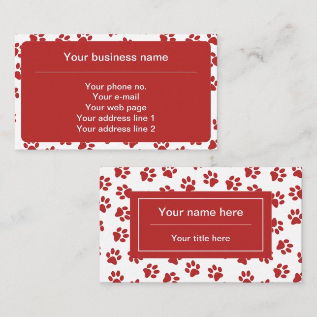 Pattern Of Paws, Dog Paws, Cat Paws, Red Paws Business Card (Front/Back)