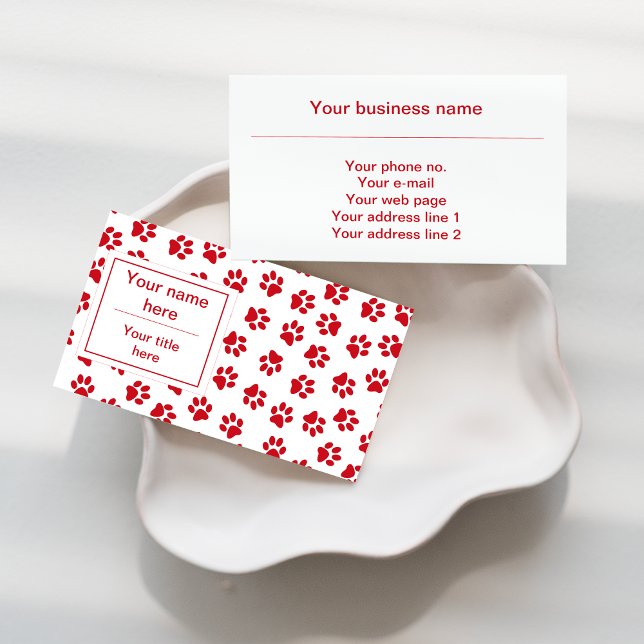 Pattern Of Paws, Dog Paws, Cat Paws, Red Paws Business Card (Creator Uploaded)
