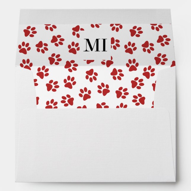 Pattern Of Paws, Dog Paws, Cat Paws, Red Paws Envelope (Back (Bottom))