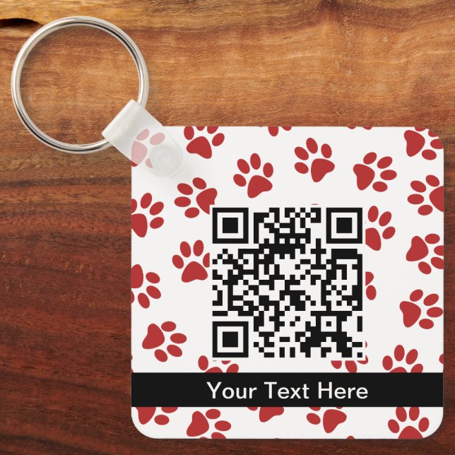 Pattern Of Paws, Dog Paws, Cat Paws, Red Paws Key Ring (Front)