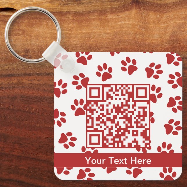 Pattern Of Paws, Dog Paws, Cat Paws, Red Paws Key Ring (Front)