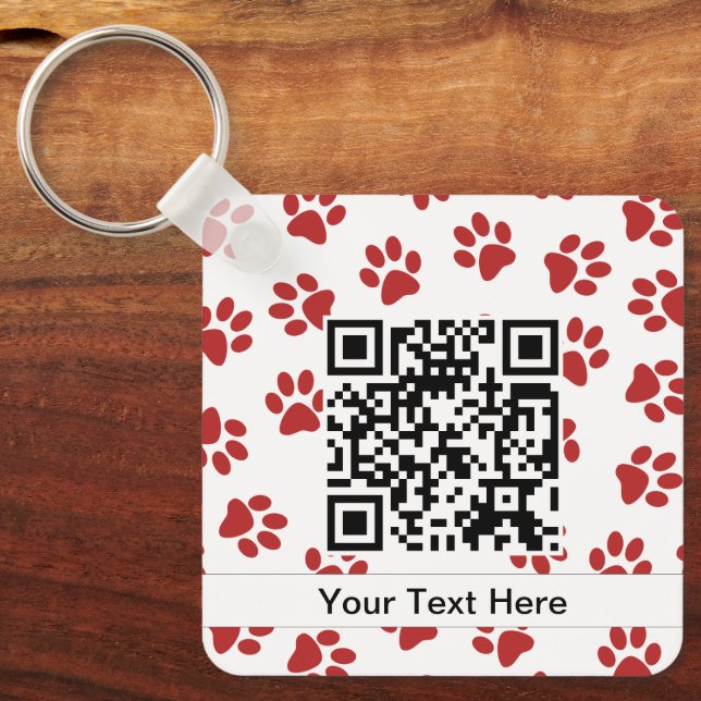 Pattern Of Paws, Dog Paws, Cat Paws, Red Paws Key Ring (Front)