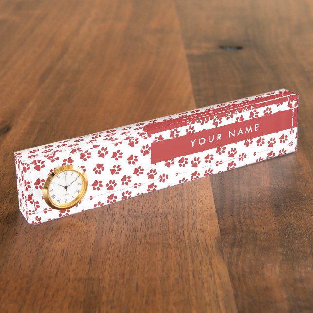 Pattern Of Paws, Dog Paws, Cat Paws, Red Paws Nameplate (Side)