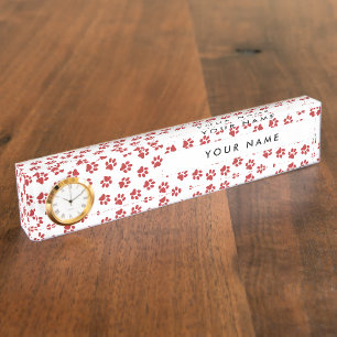 Pattern Of Paws, Dog Paws, Cat Paws, Red Paws Nameplate