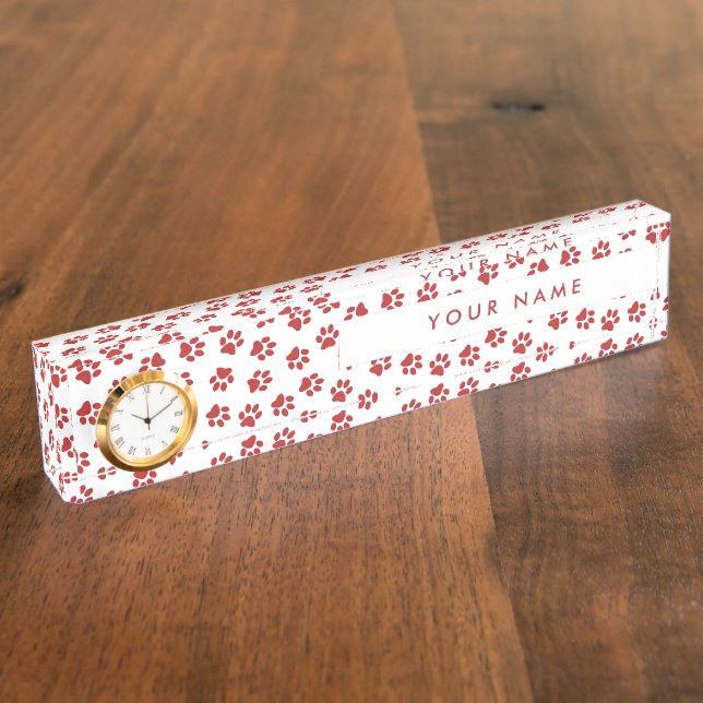 Pattern Of Paws, Dog Paws, Cat Paws, Red Paws Nameplate (Side)