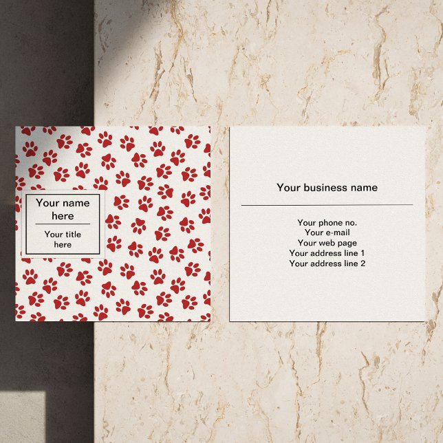 Pattern Of Paws, Dog Paws, Cat Paws, Red Paws Square Business Card (Creator Uploaded)