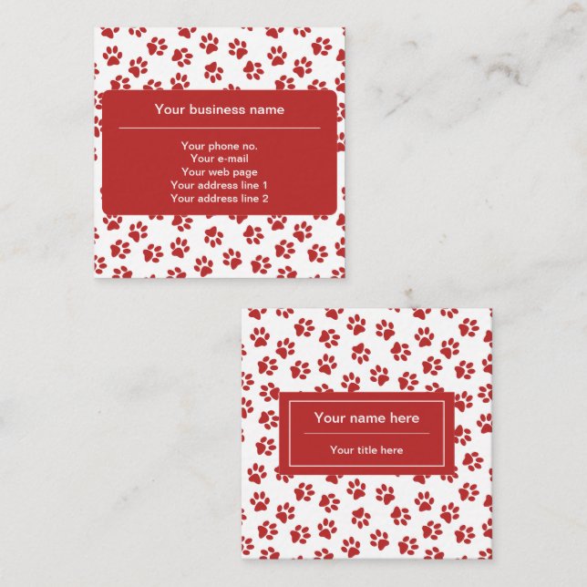 Pattern Of Paws, Dog Paws, Cat Paws, Red Paws Square Business Card (Front/Back)