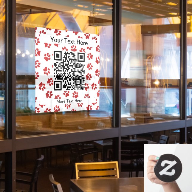 Pattern Of Paws, Dog Paws, Cat Paws, Red Paws Window Cling (Restaurant Window)