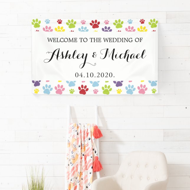 Pattern Of Paws, Dog Paws, Colourful Paws, Wedding Banner (Insitu)