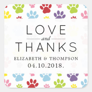 Pattern Of Paws, Dog Paws, Colourful Paws, Wedding Square Sticker