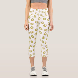 Pattern Of Paws, Dog Paws, Golden Paws Capri Leggings