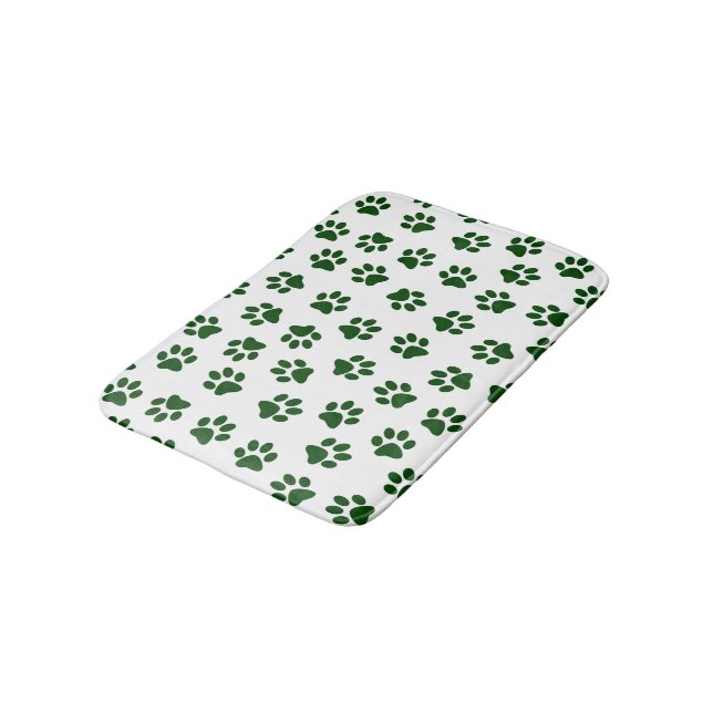 Pattern Of Paws, Dog Paws, Green Paws Bath Mat (Angled)