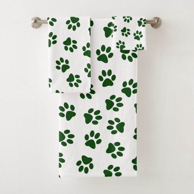 Pattern Of Paws, Dog Paws, Green Paws Bath Towel Set (Insitu)